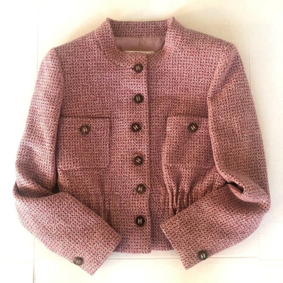 Chanel Suit Set Jacket Skirt Cashmere Silk Pink CC - Picture 7 of 12